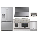 Kucht 5-Piece Appliance Package - 48-Inch Propane Gas Range with 6.7 Cu. Ft. Oven, 36-Inch Refrigerator with Water Dispenser, Dishwasher, Wall Mount Range Hood & Microwave Drawer in Stainless Steel