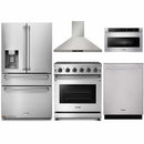 Thor Kitchen 5-Piece Appliance Package - 30-Inch Propane Gas Range, Refrigerator with Water Dispenser, Wall Mount Hood, Dishwasher, & Microwave Drawer in Stainless Steel