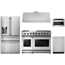 Thor Kitchen 5-Piece Appliance Package - 48-Inch Propane Gas Range, Refrigerator with Water Dispenser, Under Cabinet 11-Inch Hood, Dishwasher, & Microwave Drawer in Stainless Steel