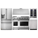 Thor Kitchen 5-Piece Appliance Package - 48-Inch Gas Range, Under Cabinet 11-Inch Tall Hood, Refrigerator with Water Dispenser, Dishwasher, & Wine Cooler in Stainless Steel