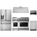 Thor Kitchen 5-Piece Appliance Package - 48-Inch Natural Gas Range, Refrigerator with Water Dispenser, Under Cabinet Hood, Dishwasher, & Microwave Drawer in Stainless Steel