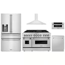 ZLINE 5-Piece Appliance Package - 48-Inch Legacy Dual Fuel Range, Wall Mount Range Hood, 36-Inch French Door Refrigerator with Water Dispenser, Dishwasher, and 30-Inch Microwave Drawer in Stainless Steel