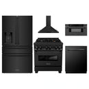 ZLINE 5-Piece Appliance Package - 30-Inch Legacy Dual Fuel Range, Wall Mount Range Hood, 36-Inch French Door Refrigerator with Water Dispenser, Dishwasher, and 30-Inch Microwave Drawer in Black Stainless Steel