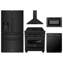 ZLINE 5-Piece Appliance Package - 30-Inch Legacy Dual Fuel Range, Wall Mount Range Hood, 36-Inch French Door Refrigerator with Water Dispenser, Dishwasher, and 30-Inch Microwave Drawer in Black Stainless Steel