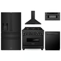 ZLINE 5-Piece Appliance Package - 36-Inch Legacy Dual Fuel Range, Wall Mount Range Hood, 36-Inch French Door Refrigerator with Water Dispenser, Dishwasher, and 30-Inch Microwave Drawer in Black Stainless Steel