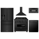 ZLINE 5-Piece Appliance Package - 36-Inch Legacy Dual Fuel Range, Wall Mount Range Hood, 36-Inch French Door Refrigerator with Water Dispenser, Dishwasher, and 30-Inch Microwave Drawer in Black Stainless Steel
