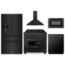 ZLINE 5-Piece Appliance Package - 36-Inch Legacy Dual Fuel Range, Wall Mount Range Hood, 36-Inch French Door Refrigerator with Water Dispenser, Dishwasher, and 30-Inch Microwave Drawer in Black Stainless Steel
