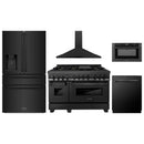 ZLINE 5-Piece Appliance Package - 48-Inch Legacy Dual Fuel Range, Wall Mount Range Hood, 36-Inch French Door Refrigerator with Water Dispenser, Dishwasher, and 30-Inch Microwave Drawer in Black Stainless Steel