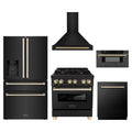 ZLINE 5-Piece Appliance Package - 30-Inch Legacy Dual Fuel Range, Wall Mount Range Hood, 36-Inch French Door Refrigerator with Water Dispenser, Dishwasher, and 30-Inch Microwave Drawer in Black Stainless Steel with Gold Accents