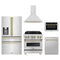 ZLINE 5-Piece Appliance Package - 30-Inch Legacy Autograph Dual Fuel Range, Wall Mount Range Hood, 36-Inch French Door Refrigerator with Water Dispenser, Dishwasher, and 24-Inch Microwave Drawer in Stainless Steel with Champagne Bronze Accents
