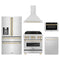 ZLINE 5-Piece Appliance Package - 30-Inch Legacy Autograph Dual Fuel Range, Wall Mount Range Hood, 36-Inch French Door Refrigerator with Water Dispenser, Dishwasher, and 24-Inch Microwave Drawer in Stainless Steel with Gold Accents