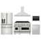 ZLINE 5-Piece Appliance Package - 48-Inch Legacy Autograph Dual Fuel Range, Wall Mount Range Hood, 36-Inch French Door Refrigerator with Water Dispenser, Dishwasher, and 24-Inch Microwave Drawer in Stainless Steel with Gold Accents
