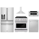 ZLINE 5-Piece Appliance Package - 30-Inch Paramount Dual Fuel Range, Wall Mount Range Hood, 36-Inch French Door Refrigerator with Water Dispenser, Dishwasher, and 30-Inch Microwave Drawer in Stainless Steel