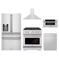 ZLINE 5-Piece Appliance Package - 30-Inch Paramount Dual Fuel Range, Wall Mount Range Hood, 36-Inch French Door Refrigerator with Water Dispenser, Dishwasher, and 30-Inch Microwave Drawer in Stainless Steel