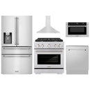 ZLINE 5-Piece Appliance Package - 30-Inch Paramount Dual Fuel Range, Wall Mount Range Hood, 36-Inch French Door Refrigerator with Water Dispenser, Dishwasher, and 30-Inch Microwave Drawer in Stainless Steel