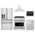 ZLINE 5-Piece Appliance Package - 30-Inch Paramount Dual Fuel Range, Wall Mount Range Hood, 36-Inch French Door Refrigerator with Water Dispenser, Dishwasher, and 24-Inch Microwave Drawer in Stainless Steel
