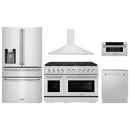 ZLINE 5-Piece Appliance Package - 48-Inch Paramount Dual Fuel Range, Wall Mount Range Hood, 36-Inch French Door Refrigerator with Water Dispenser, Dishwasher, and 30-Inch Microwave Drawer in Stainless Steel
