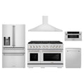 ZLINE 5-Piece Appliance Package - 48-Inch Paramount Dual Fuel Range, Wall Mount Range Hood, 36-Inch French Door Refrigerator with Water Dispenser, Dishwasher, and 30-Inch Microwave Drawer in Stainless Steel