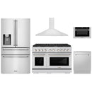 ZLINE 5-Piece Appliance Package - 48-Inch Paramount Dual Fuel Range, Wall Mount Range Hood, 36-Inch French Door Refrigerator with Water Dispenser, Dishwasher, and 30-Inch Microwave Drawer in Stainless Steel