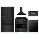 ZLINE 5-Piece Appliance Package - 30-Inch Paramount Dual Fuel Range, Wall Mount Range Hood, 36-Inch French Door Refrigerator with Water Dispenser, Dishwasher, and 30-Inch Microwave Drawer in Black Stainless Steel