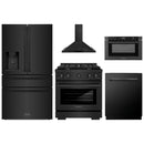 ZLINE 5-Piece Appliance Package - 30-Inch Paramount Dual Fuel Range, Wall Mount Range Hood, 36-Inch French Door Refrigerator with Water Dispenser, Dishwasher, and 30-Inch Microwave Drawer in Black Stainless Steel