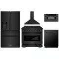 ZLINE 5-Piece Appliance Package - 36-Inch Paramount Dual Fuel Range, Wall Mount Range Hood, 36-Inch French Door Refrigerator with Water Dispenser, Dishwasher, and 30-Inch Microwave Drawer in Black Stainless Steel