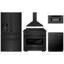ZLINE 5-Piece Appliance Package - 36-Inch Paramount Dual Fuel Range, Wall Mount Range Hood, 36-Inch French Door Refrigerator with Water Dispenser, Dishwasher, and 30-Inch Microwave Drawer in Black Stainless Steel