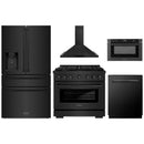 ZLINE 5-Piece Appliance Package - 36-Inch Paramount Dual Fuel Range, Wall Mount Range Hood, 36-Inch French Door Refrigerator with Water Dispenser, Dishwasher, and 30-Inch Microwave Drawer in Black Stainless Steel