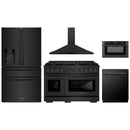 ZLINE 5-Piece Appliance Package - 48-Inch Paramount Dual Fuel Range, Wall Mount Range Hood, 36-Inch French Door Refrigerator with Water Dispenser, Dishwasher, and 30-Inch Microwave Drawer in Black Stainless Steel