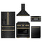 ZLINE 5-Piece Appliance Package - 30-Inch Paramount Dual Fuel Range, Wall Mount Range Hood, 36-Inch French Door Refrigerator with Water Dispenser, Dishwasher, and 30-Inch Microwave Drawer in Black Stainless Steel with Champagne Bronze Accents