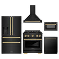 ZLINE 5-Piece Appliance Package - 30-Inch Paramount Dual Fuel Range, Wall Mount Range Hood, 36-Inch French Door Refrigerator with Water Dispenser, Dishwasher, and 24-Inch Microwave Drawer in Black Stainless Steel with Champagne Bronze Accents