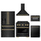 ZLINE 5-Piece Appliance Package - 30-Inch Paramount Dual Fuel Range, Wall Mount Range Hood, 36-Inch French Door Refrigerator with Water Dispenser, Dishwasher, and 24-Inch Microwave Drawer in Black Stainless Steel with Champagne Bronze Accents