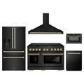 ZLINE 5-Piece Appliance Package - 48-Inch Paramount Dual Fuel Range, Wall Mount Range Hood, 36-Inch French Door Refrigerator with Water Dispenser, Dishwasher, and 24-Inch Microwave Drawer in Black Stainless Steel with Gold Accents