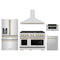 ZLINE 5-Piece Appliance Package - 48-Inch Paramount Dual Fuel Range, Wall Mount Range Hood, 36-Inch French Door Refrigerator with Water Dispenser, Dishwasher, and 30-Inch Microwave Drawer in Stainless Steel with Champagne Bronze Accents