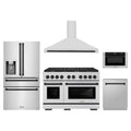 ZLINE 5-Piece Appliance Package - 48-Inch Paramount Autograph Dual Fuel Range, Wall Mount Range Hood, 36-Inch French Door Refrigerator with Water Dispenser, Dishwasher, and 24-Inch Microwave Drawer in Stainless Steel with Matte Black Accents