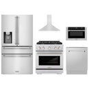 ZLINE 5-Piece Appliance Package - 30-Inch Paramount Gas Range, Wall Mount Range Hood, 36-Inch French Door Refrigerator with Water Dispenser, Dishwasher, and 30-Inch Microwave Drawer in Stainless Steel