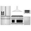 ZLINE 5-Piece Appliance Package - 48-Inch Paramount Gas Range, Wall Mount Range Hood, 36-Inch French Door Refrigerator with Water Dispenser, Dishwasher, and 30-Inch Microwave Drawer in Stainless Steel