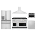 ZLINE 5-Piece Appliance Package - 48-Inch Paramount Gas Range, Wall Mount Range Hood, 36-Inch French Door Refrigerator with Water Dispenser, Dishwasher, and 24-Inch Microwave Drawer in Stainless Steel