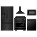 ZLINE 5-Piece Appliance Package - 30-Inch Paramount Gas Range, Wall Mount Range Hood, 36-Inch French Door Refrigerator with Water Dispenser, Dishwasher, and 24-Inch Microwave Drawer in Black Stainless Steel