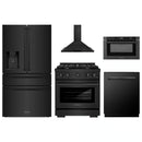 ZLINE 5-Piece Appliance Package - 30-Inch Paramount Gas Range, Wall Mount Range Hood, 36-Inch French Door Refrigerator with Water Dispenser, Dishwasher, and 30-Inch Microwave Drawer in Black Stainless Steel