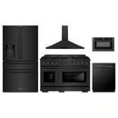 ZLINE 5-Piece Appliance Package - 48-Inch Paramount Gas Range, Wall Mount Range Hood, 36-Inch French Door Refrigerator with Water Dispenser, Dishwasher, and 30-Inch Microwave Drawer in Black Stainless Steel