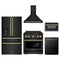 ZLINE 5-Piece Appliance Package - 30-Inch Paramount Gas Range, Wall Mount Range Hood, 36-Inch French Door Refrigerator with Water Dispenser, Dishwasher, and 24-Inch Microwave Drawer in Black Stainless Steel with Champagne Bronze Accents