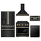 ZLINE 5-Piece Appliance Package - 30-Inch Paramount Gas Range, Wall Mount Range Hood, 36-Inch French Door Refrigerator with Water Dispenser, Dishwasher, and 30-Inch Microwave Drawer in Black Stainless Steel with Gold Accents