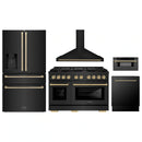 ZLINE 5-Piece Appliance Package - 48-Inch Paramount Gas Range, Wall Mount Range Hood, 36-Inch French Door Refrigerator with Water Dispenser, Dishwasher, and 30-Inch Microwave Drawer in Black Stainless Steel with Champagne Bronze Accents