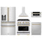 ZLINE 5-Piece Appliance Package - 30-Inch Paramount Autograph Gas Range, Wall Mount Range Hood, 36-Inch French Door Refrigerator with Water Dispenser, Dishwasher, and 30-Inch Microwave Drawer in Stainless Steel with Champagne Bronze Accents