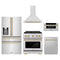 ZLINE 5-Piece Appliance Package - 30-Inch Paramount Autograph Gas Range, Wall Mount Range Hood, 36-Inch French Door Refrigerator with Water Dispenser, Dishwasher, and 30-Inch Microwave Drawer in Stainless Steel with Champagne Bronze Accents