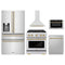 ZLINE 5-Piece Appliance Package - 30-Inch Paramount Autograph Gas Range, Wall Mount Range Hood, 36-Inch French Door Refrigerator with Water Dispenser, Dishwasher, and 30-Inch Microwave Drawer in Stainless Steel with Champagne Bronze Accents