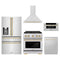 ZLINE 5-Piece Appliance Package - 30-Inch Paramount Autograph Gas Range, Wall Mount Range Hood, 36-Inch French Door Refrigerator with Water Dispenser, Dishwasher, and 30-Inch Microwave Drawer in Stainless Steel with Gold Accents