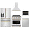 ZLINE 5-Piece Appliance Package - 30-Inch Paramount Autograph Gas Range, Wall Mount Range Hood, 36-Inch French Door Refrigerator with Water Dispenser, Dishwasher, and 24-Inch Microwave Drawer in Stainless Steel with Gold Accents