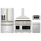 ZLINE 5-Piece Appliance Package - 48-Inch Paramount Autograph Gas Range, Wall Mount Range Hood, 36-Inch French Door Refrigerator with Water Dispenser, Dishwasher, and 30-Inch Microwave Drawer in Stainless Steel with Champagne Bronze Accents